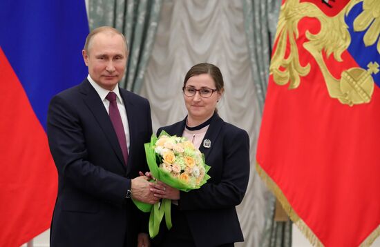 President Vladimir Putin presents presidential prizes to young culture professionals and for writing and art for children