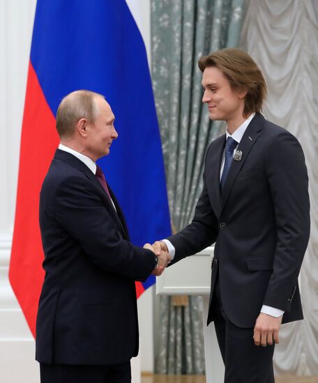 President Vladimir Putin presents presidential prizes to young culture professionals and for writing and art for children