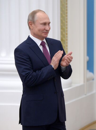 President Vladimir Putin presents presidential prizes to young culture professionals and for writing and art for children