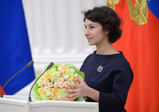 President Vladimir Putin presents presidential prizes to young culture professionals and for writing and art for children