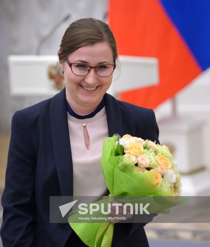 President Vladimir Putin presents presidential prizes to young culture professionals and for writing and art for children