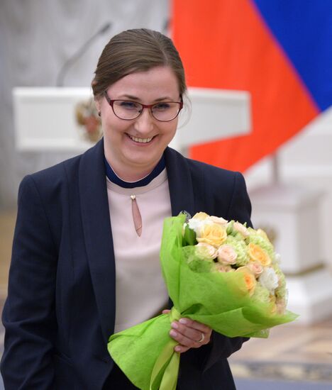 President Vladimir Putin presents presidential prizes to young culture professionals and for writing and art for children