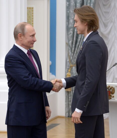 President Vladimir Putin presents presidential prizes to young culture professionals and for writing and art for children
