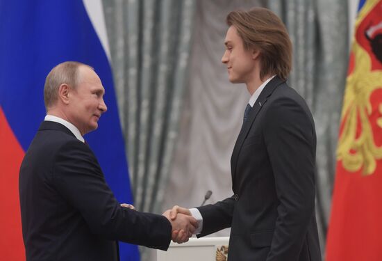 President Vladimir Putin presents presidential prizes to young culture professionals and for writing and art for children