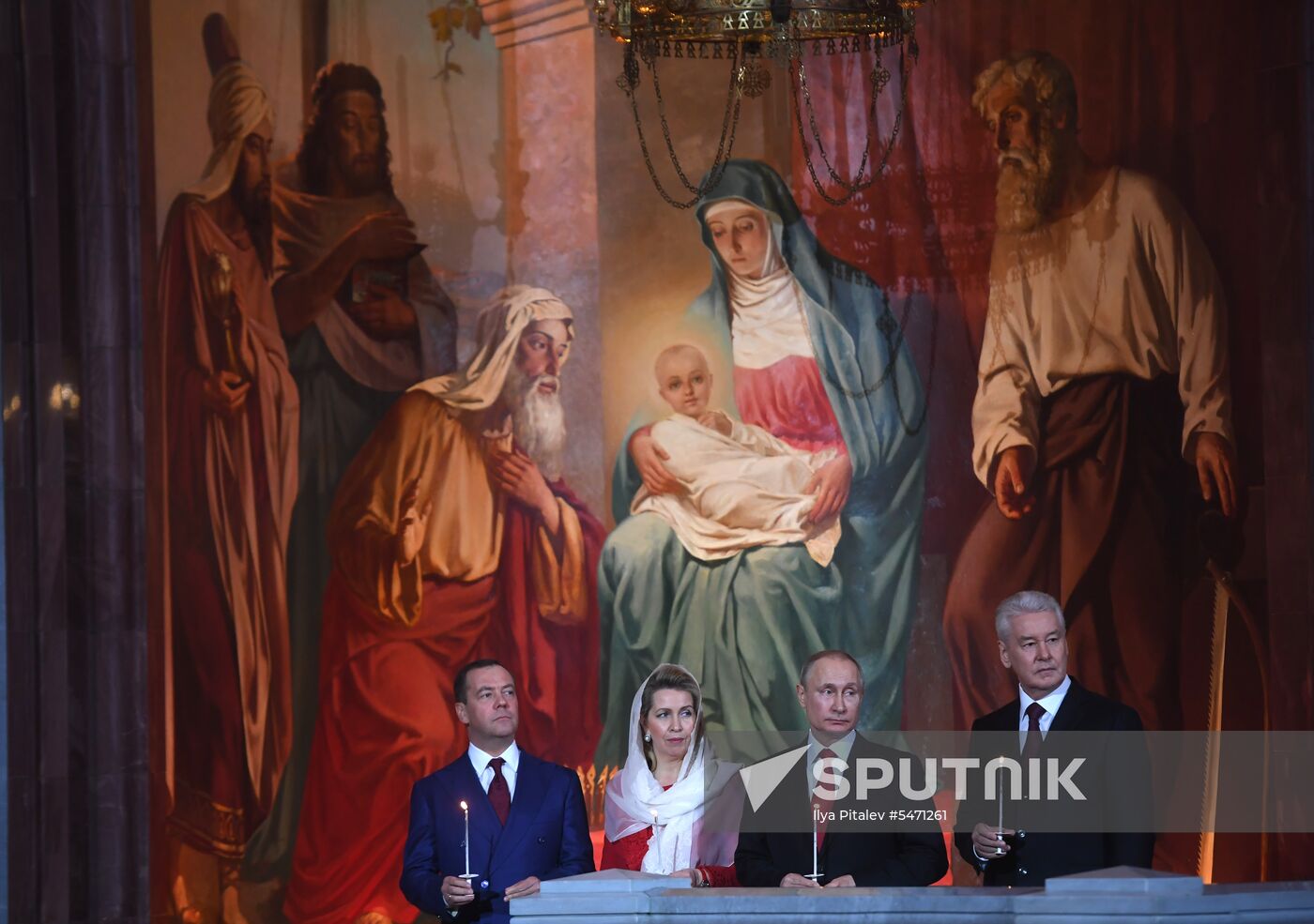 Russian President Vladimir Putin and Russian Prime Minister attend Easter service