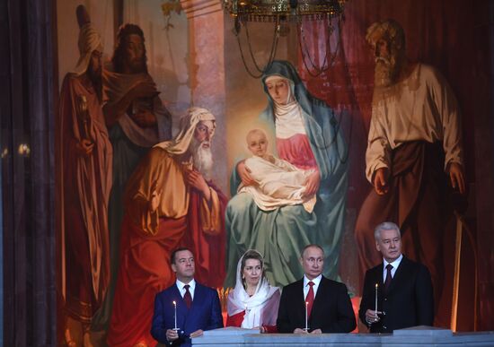 Russian President Vladimir Putin and Russian Prime Minister attend Easter service