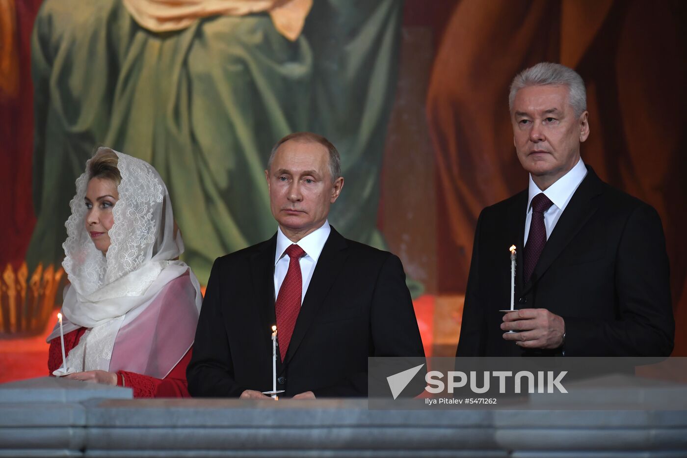 Russian President Vladimir Putin and Russian Prime Minister attend Easter service