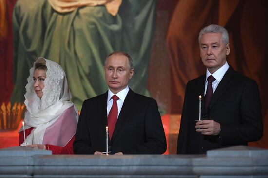 Russian President Vladimir Putin and Russian Prime Minister attend Easter service