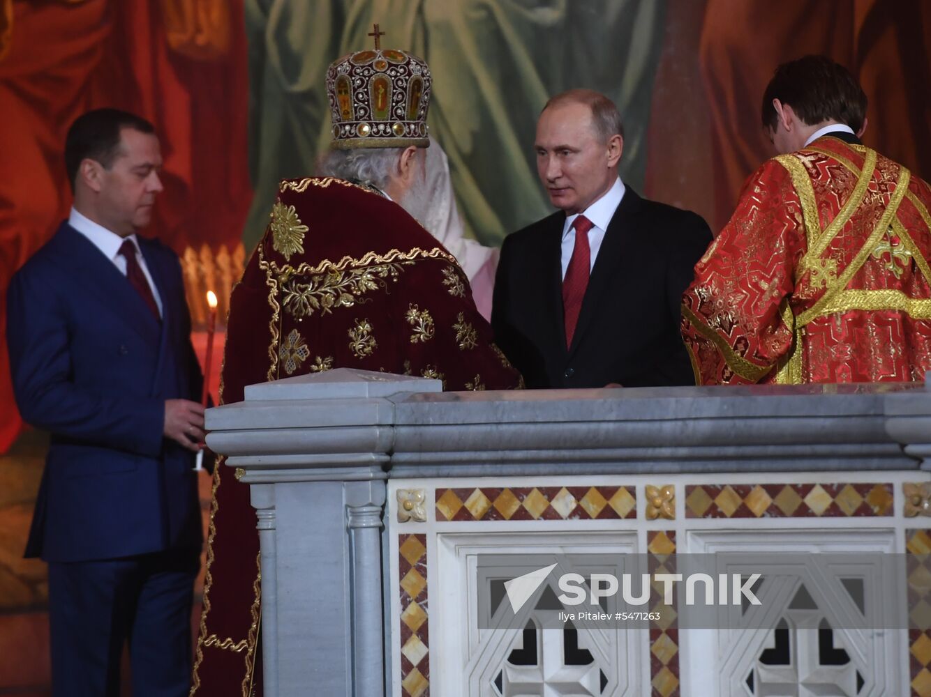 Russian President Vladimir Putin and Russian Prime Minister attend Easter service