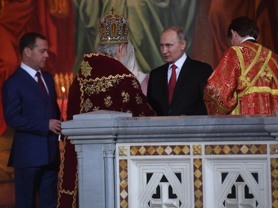 Russian President Vladimir Putin and Russian Prime Minister attend Easter service