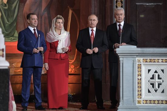 Russian President Vladimir Putin and Russian Prime Minister attend Easter service
