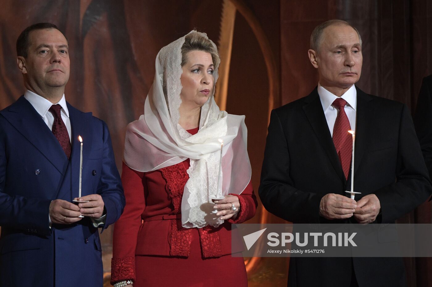 Russian President Vladimir Putin and Russian Prime Minister attend Easter service
