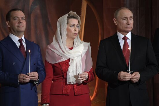 Russian President Vladimir Putin and Russian Prime Minister attend Easter service
