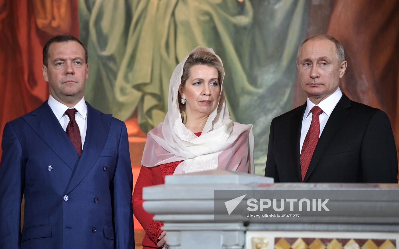 Russian President Vladimir Putin and Russian Prime Minister attend Easter service