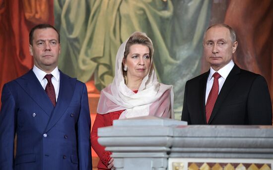 Russian President Vladimir Putin and Russian Prime Minister attend Easter service