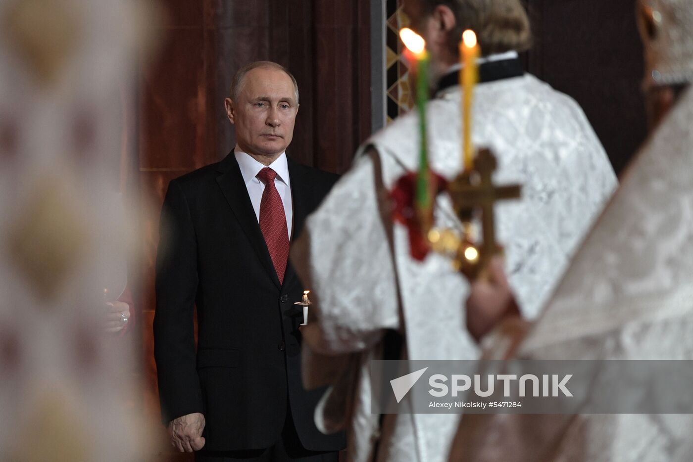 Russian President Vladimir Putin and Russian Prime Minister attend Easter service