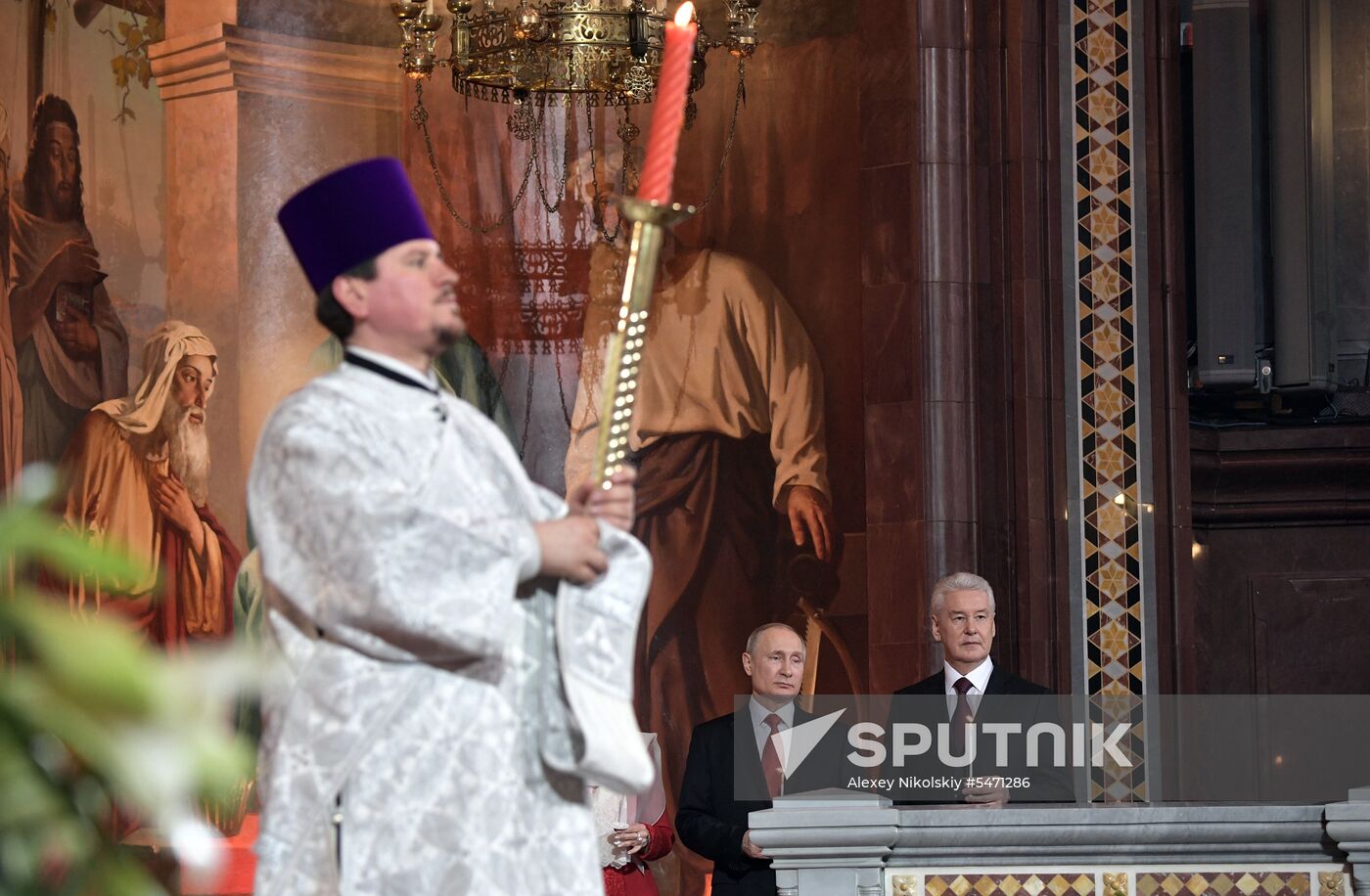Russian President Vladimir Putin and Russian Prime Minister attend Easter service