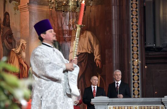 Russian President Vladimir Putin and Russian Prime Minister attend Easter service