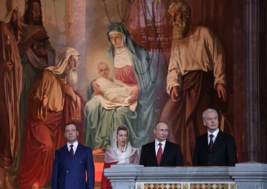 Russian President Vladimir Putin and Russian Prime Minister attend Easter service