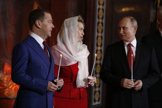 Russian President Vladimir Putin and Russian Prime Minister attend Easter service
