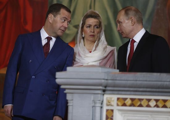 Russian President Vladimir Putin and Russian Prime Minister attend Easter service