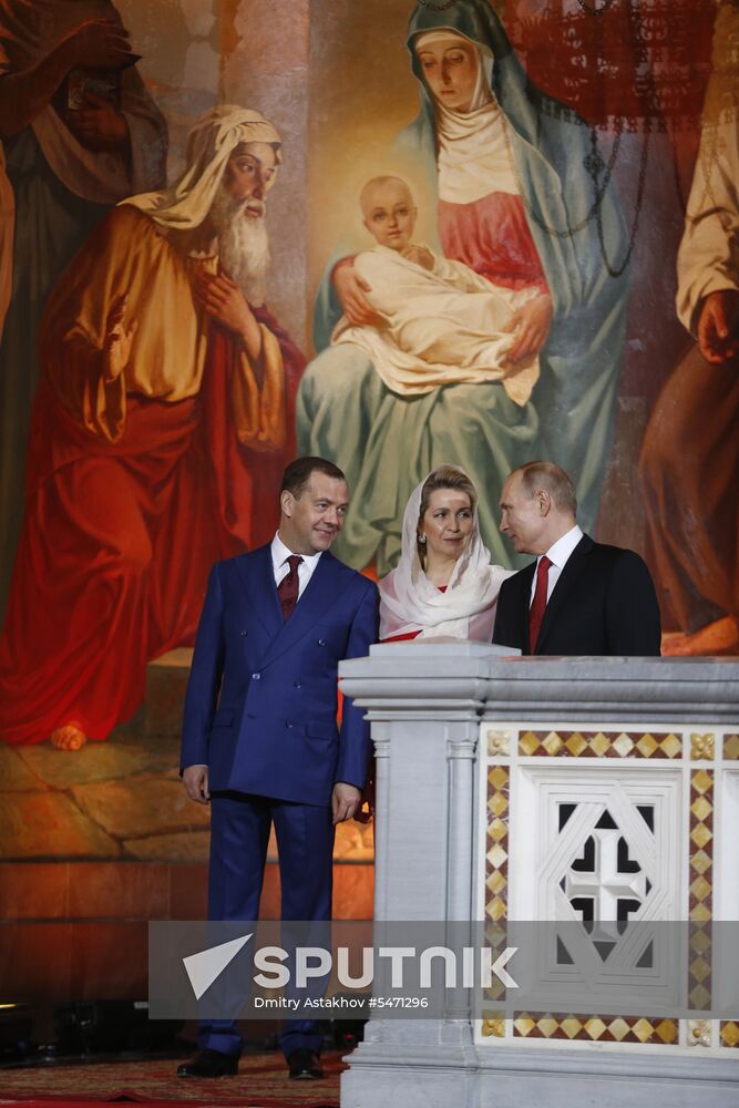 Russian President Vladimir Putin and Russian Prime Minister attend Easter service