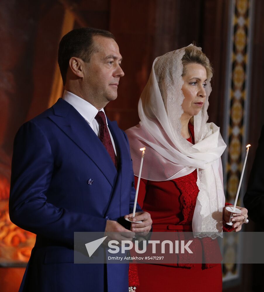 Russian President Vladimir Putin and Russian Prime Minister attend Easter service