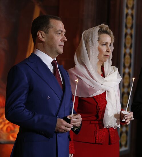 Russian President Vladimir Putin and Russian Prime Minister attend Easter service