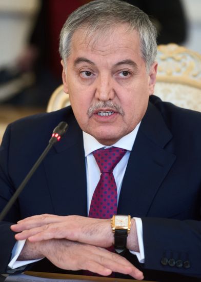 Russia's Foreign Minister Sergei Lavrov meets with his Tajikistan's counterpart Sirodjidin Aslov