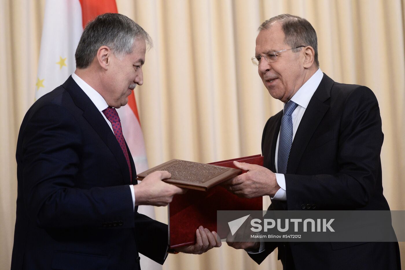 Russia's Foreign Minister Sergei Lavrov meets with his Tajikistan's counterpart Sirodjidin Aslov