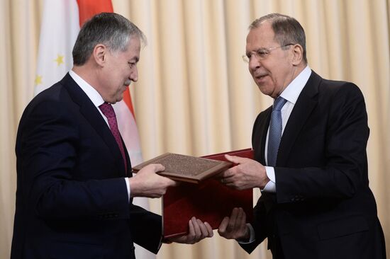 Russia's Foreign Minister Sergei Lavrov meets with his Tajikistan's counterpart Sirodjidin Aslov