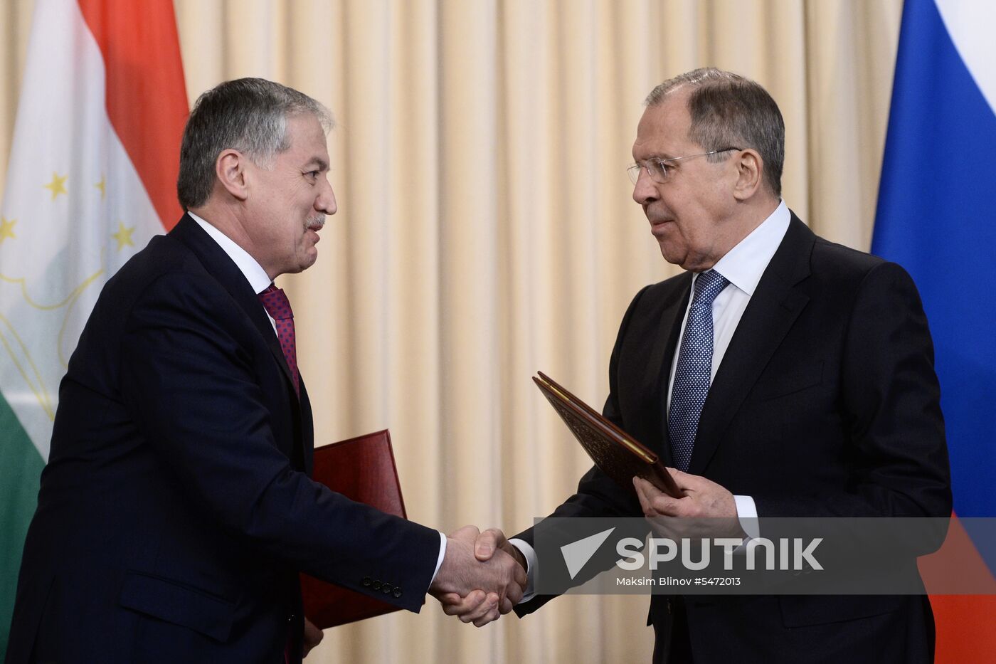 Russia's Foreign Minister Sergei Lavrov meets with his Tajikistan's counterpart Sirodjidin Aslov