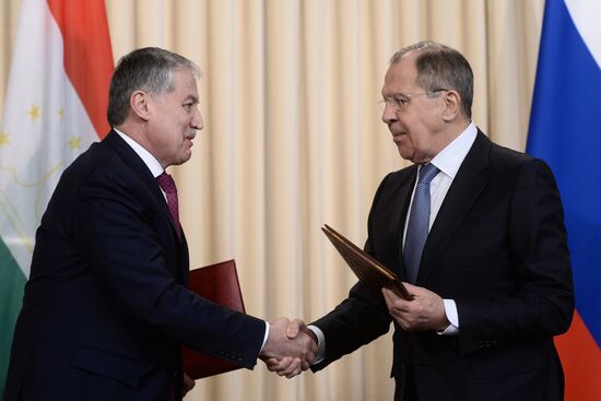 Russia's Foreign Minister Sergei Lavrov meets with his Tajikistan's counterpart Sirodjidin Aslov
