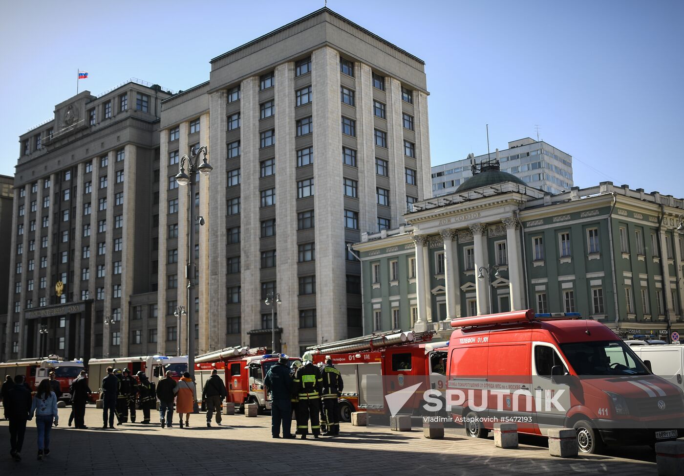 Firefighting units outside Moskva Hotel