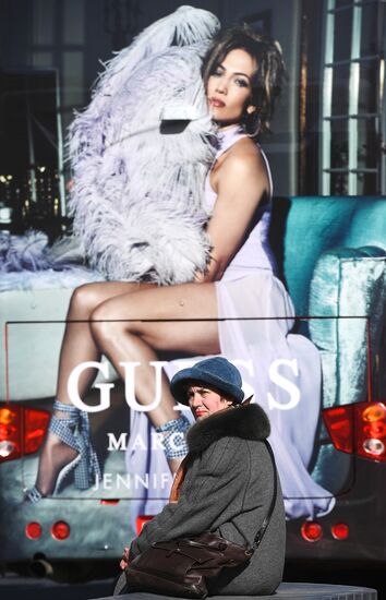 Woman by Guess ad poster in Moscow