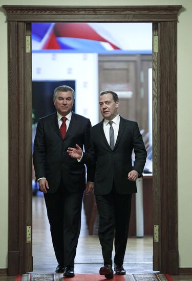 Prime Minister Dmitry Medvedev speaks at State Duma