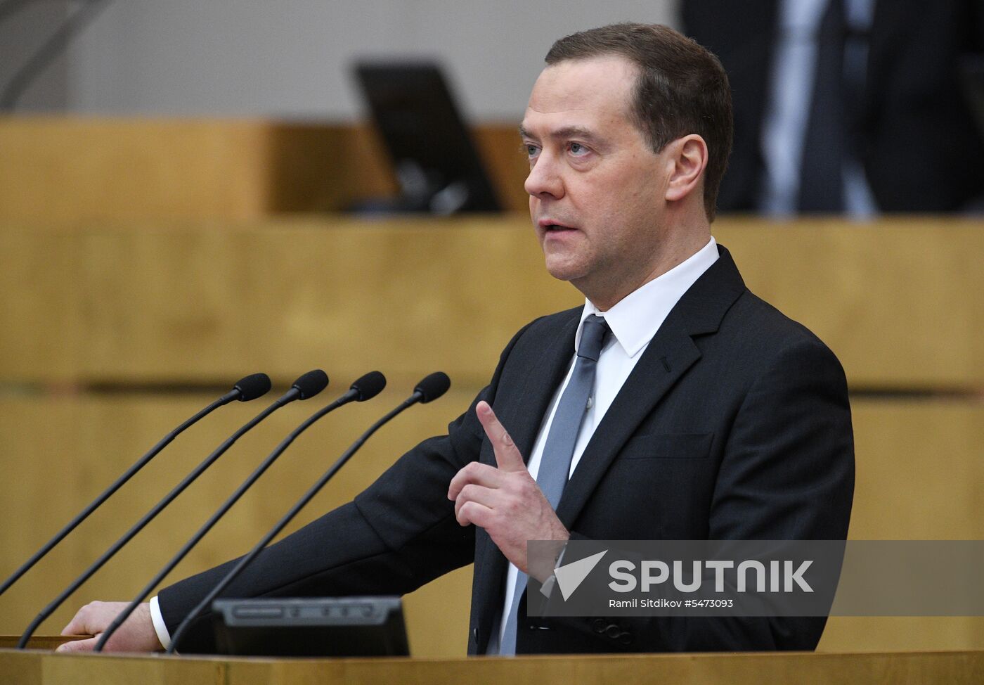 Prime Minister Dmitry Medvedev speaks at State Duma