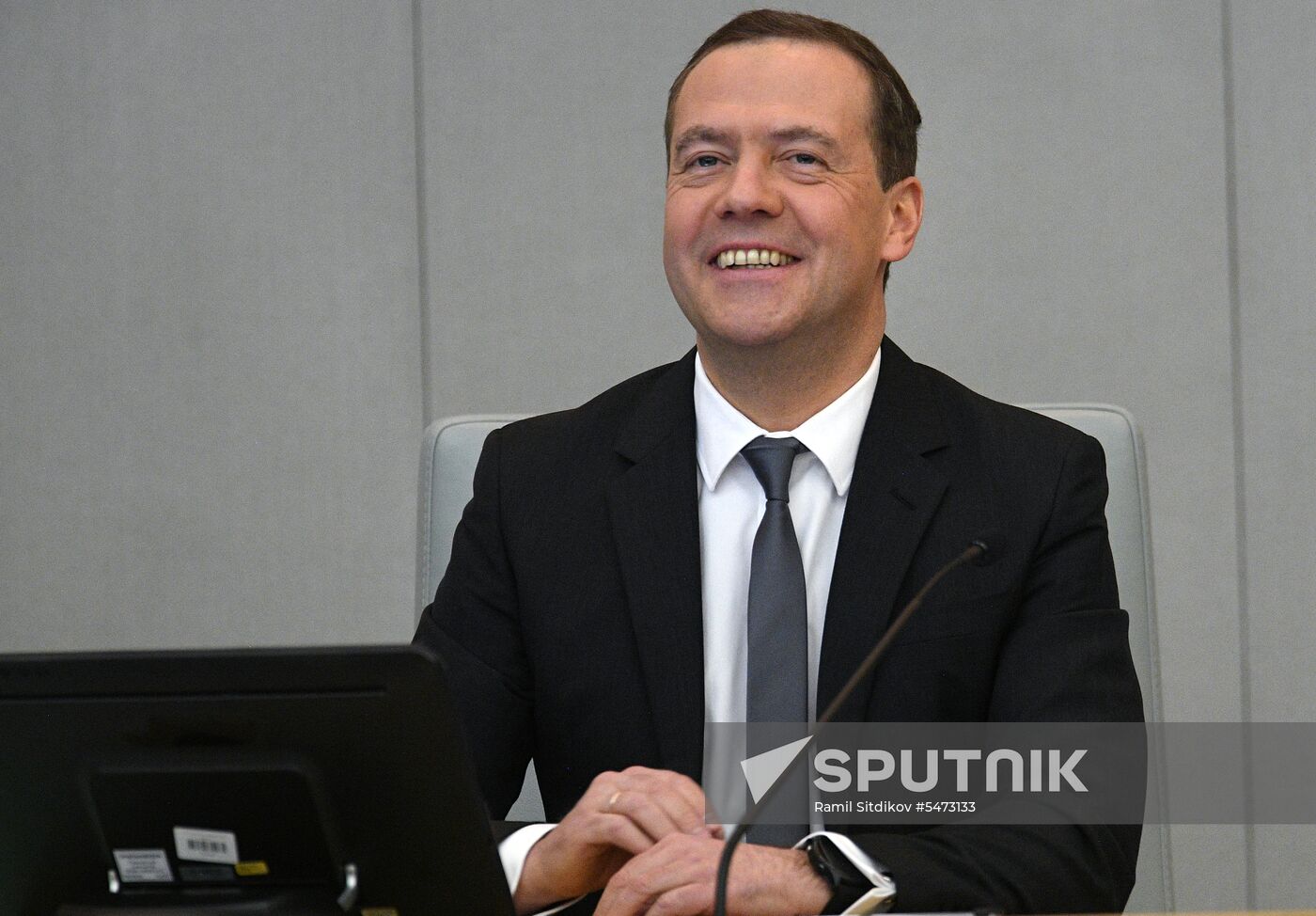 Prime Minister Dmitry Medvedev speaks at State Duma