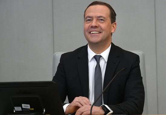 Prime Minister Dmitry Medvedev speaks at State Duma