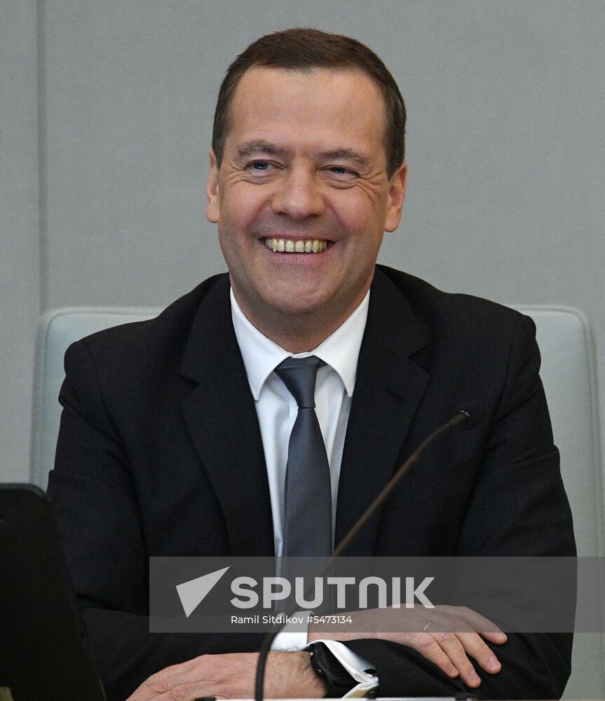 Prime Minister Dmitry Medvedev speaks at State Duma