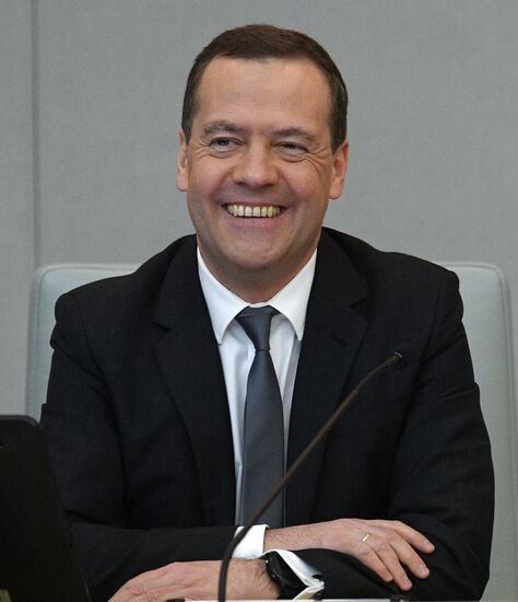 Prime Minister Dmitry Medvedev speaks at State Duma