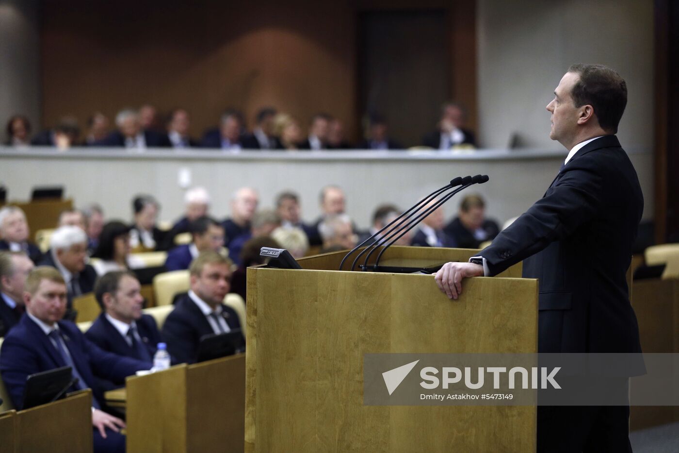 Prime Minister Dmitry Medvedev speaks at State Duma