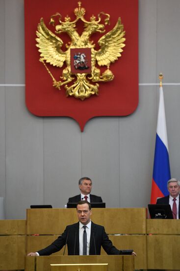 Prime Minister Dmitry Medvedev speaks at State Duma