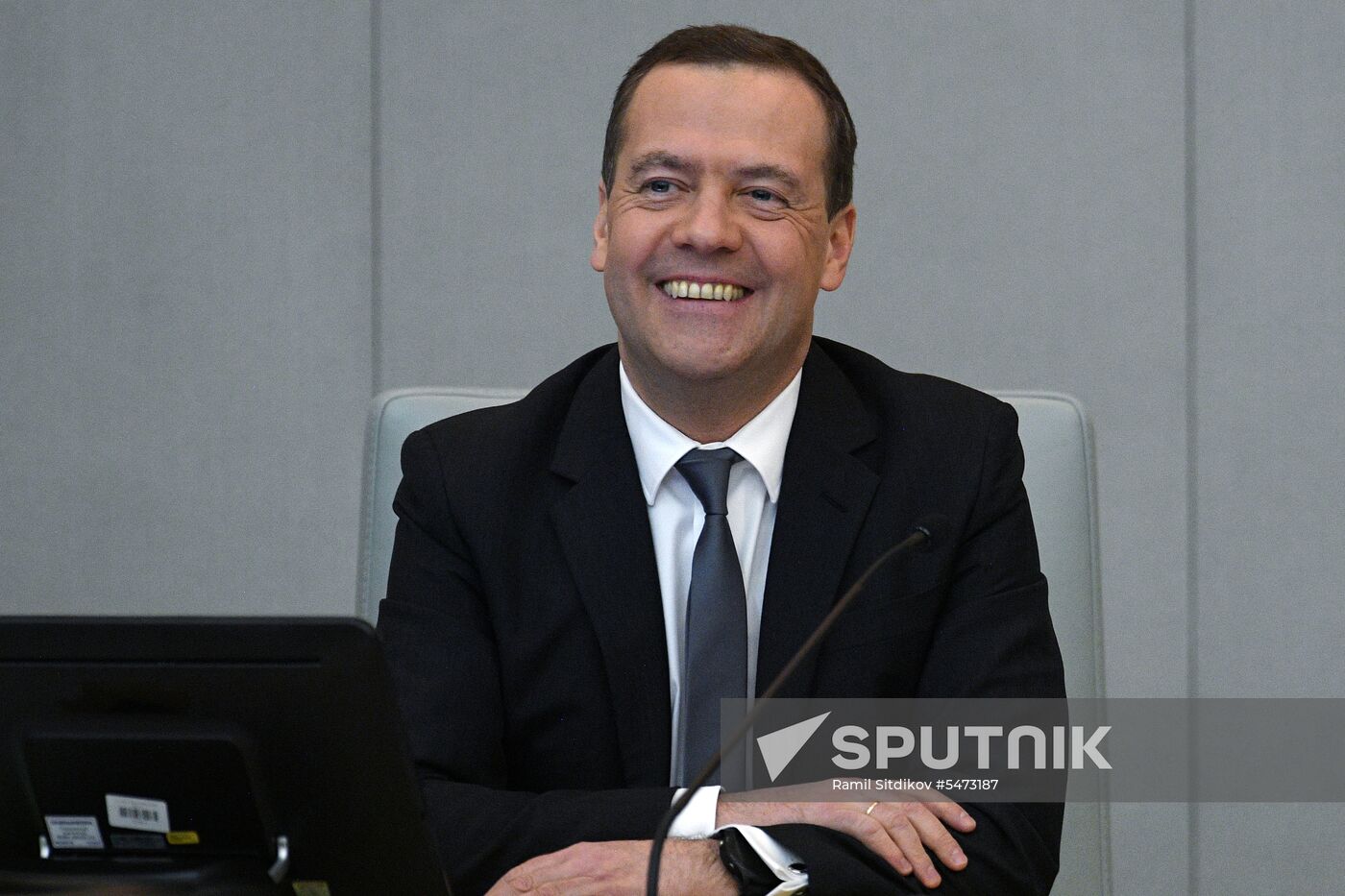 Prime Minister Dmitry Medvedev speaks at State Duma