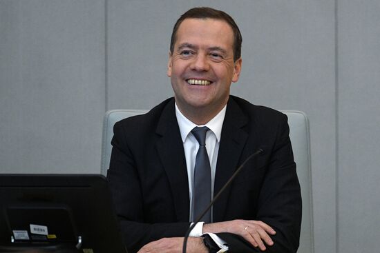 Prime Minister Dmitry Medvedev speaks at State Duma