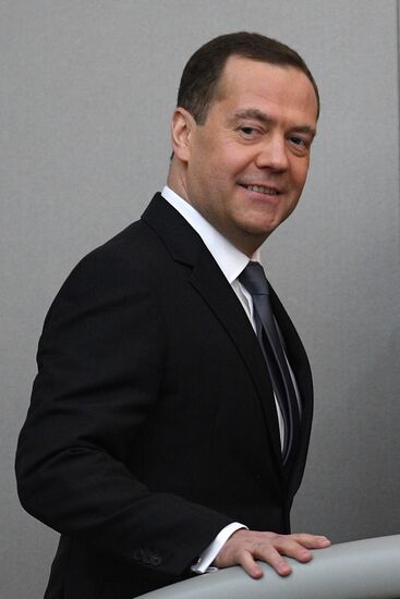 Prime Minister Dmitry Medvedev speaks at State Duma