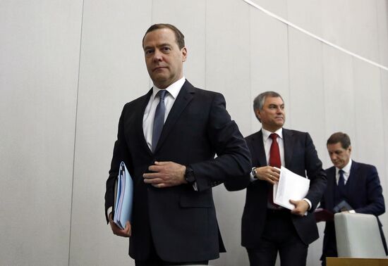 Prime Minister Dmitry Medvedev speaks at State Duma