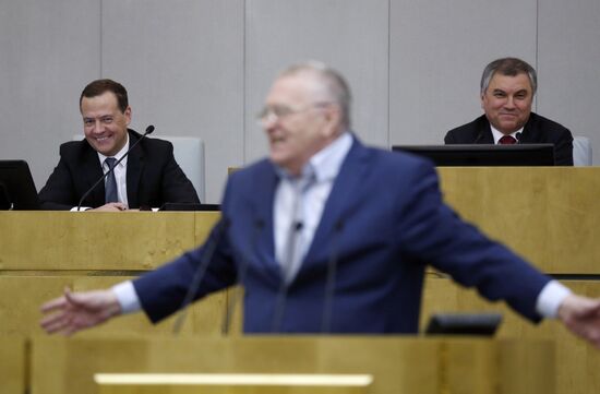 Prime Minister Dmitry Medvedev speaks at State Duma