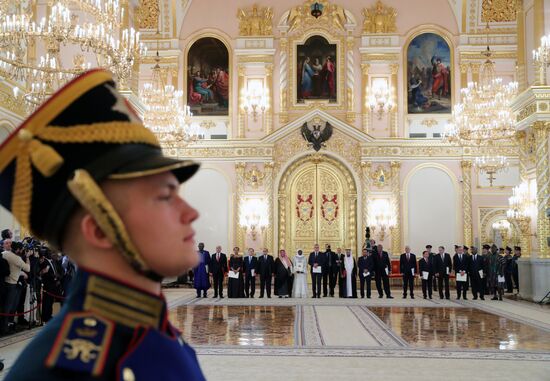 Russian President Vladimir Putin receives credentials from foreign ambassadors