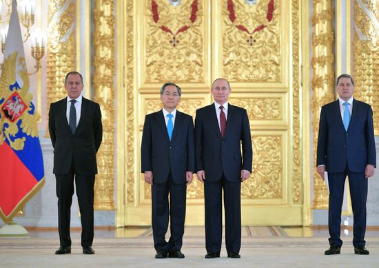 Russian President Vladimir Putin receives credentials from foreign ambassadors